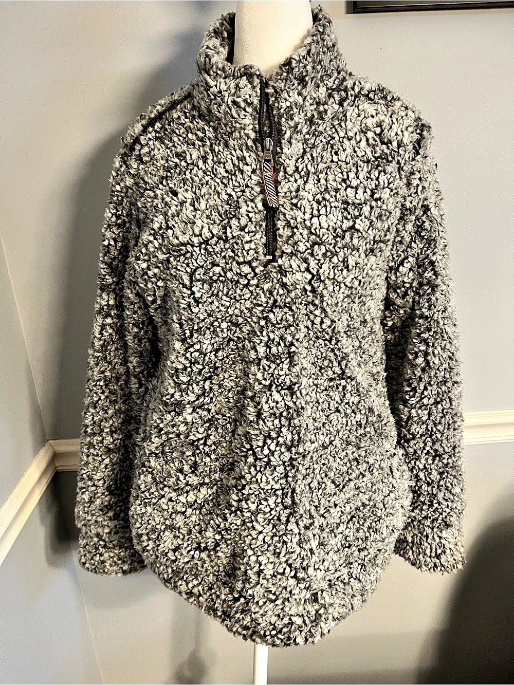Sherpa Gray Teddy Half-Zip Jacket